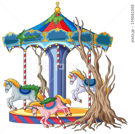 Abandoned Carousel With Overgrown Moss and Dead Trees Abandoned Carousel With Overgrown Moss and Dead Trees 139082088