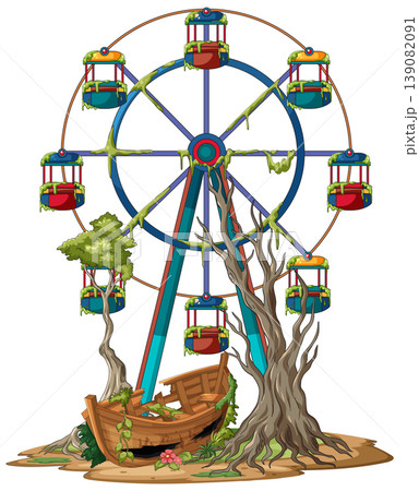 Abandoned Ferris Wheel Overgrown With Trees And Vines Abandoned Ferris Wheel Overgrown With Trees And Vines 139082091