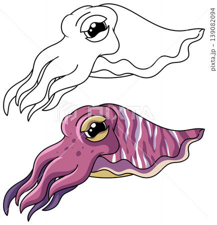 Cute Cartoon Cuttlefish Vector Illustration in Color and Line Art Cute Cartoon Cuttlefish Vector Illustration in Color and Line Art 139082094