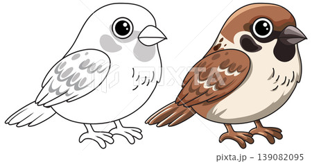 Cute Sparrow Vector Illustration with Color and Line Art Versions Cute Sparrow Vector Illustration with Color and Line Art Versions 139082095