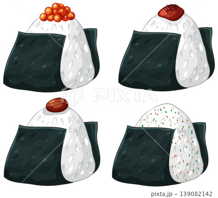 Assorted Japanese Onigiri Rice Balls with Seaweed Wrapping Assorted Japanese Onigiri Rice Balls with Seaweed Wrapping 139082142