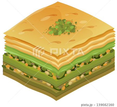 Layered Pistachio Baklava Slice Vector Illustration Layered Pistachio Baklava Slice Vector Illustration 139082160
