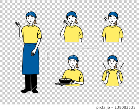 Female restaurant employee wearing an apron Female restaurant employee wearing an apron 139082535
