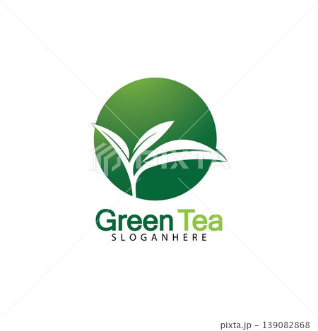 Green tea leaf logo vector icon illustration design isolated on white background-vector image 139082868