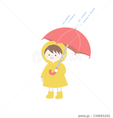 傘をさす子どものイラスト　梅雨素材　雨の日　梅雨　子供　晴れ　 139083202