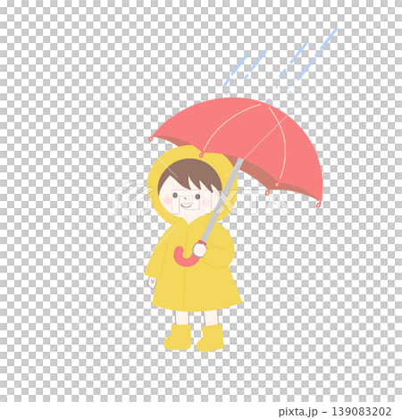 Illustration of a child holding an umbrella. Rainy season theme. Rainy day. Rainy season. Child. Sunny. 139083202