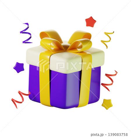 3d gift box with ribbon, 3d new year icon 139083758