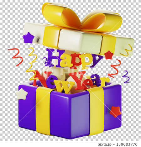3d gift box happy new year with ribbon, 3d new year icon 3d gift box happy new year with ribbon, 3d new year icon 139083770