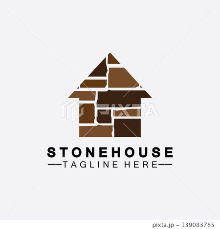 Stone house hipster vintage logo vector icon illustration design,brick house logo vector illustration design template 139083785