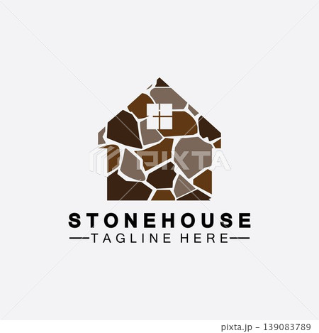 Stone house hipster vintage logo vector icon illustration design,brick house logo vector illustration design template 139083789