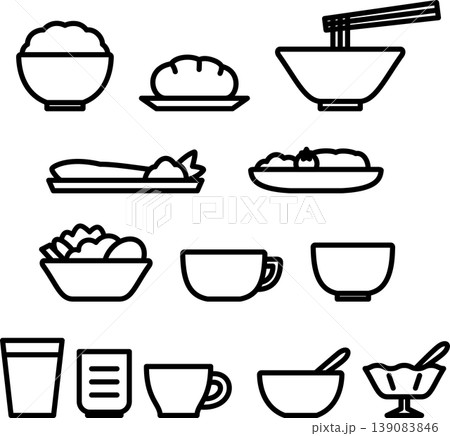 料理のモノクロ線画アイコンセット 料理のモノクロ線画アイコンセット 139083846