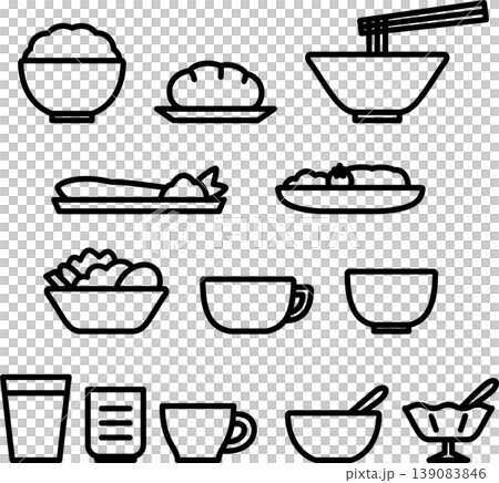 料理のモノクロ線画アイコンセット 料理のモノクロ線画アイコンセット 139083846