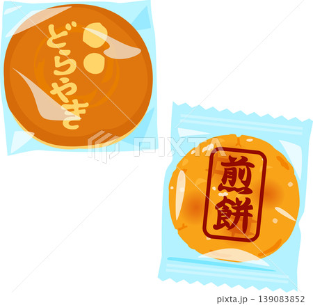 個包装のどら焼きと煎餅 139083852