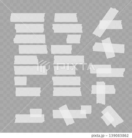Realistic Torn Masking Tape Set. Vector Translucent Adhesive Paper Strips and Sticky Pieces. 139083862