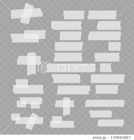 Realistic Torn Masking Tape Set. Vector Translucent Adhesive Paper Strips and Sticky Pieces. Realistic Torn Masking Tape Set. Vector Translucent Adhesive Paper Strips and Sticky Pieces. 139083867