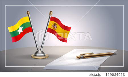 Small national flag of Myanmar and Spain flag Relation, Template Vector Illustration Small national flag of Myanmar and Spain flag Relation, Template Vector Illustration 139084038