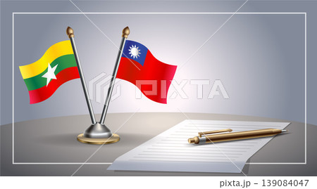Small national flag of Myanmar and Taiwan flag Relation, Template Vector Illustration 139084047