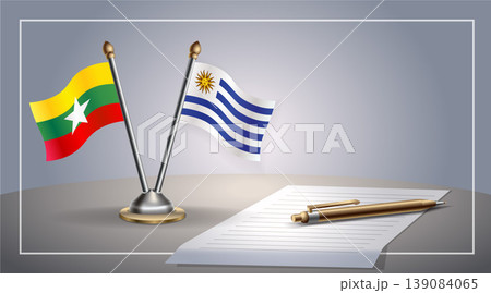 Small national flag of Myanmar and Uruguay flag Relation, Template Vector Illustration Small national flag of Myanmar and Uruguay flag Relation, Template Vector Illustration 139084065