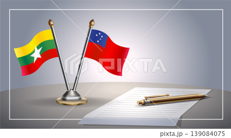 Small national flag of Myanmar and Western Samoa flag Relation, Template Vector Illustration Small national flag of Myanmar and Western Samoa flag Relation, Template Vector Illustration 139084075