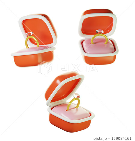 3d ring box on three points of view. Isolated on transparent background. 3D illustration. High resolution 139084161