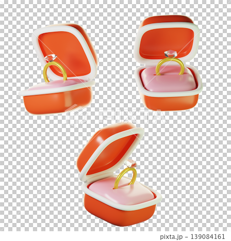 3d ring box on three points of view. Isolated on transparent background. 3D illustration. High resolution 139084161