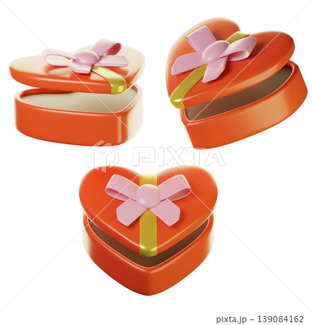 3d heart shaped gift box valentine on three angel view. Isolated on transparent background. 3D illustration. High resolution 139084162