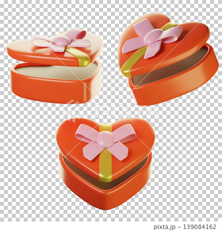 3d heart shaped gift box valentine on three angel view. Isolated on transparent background. 3D illustration. High resolution 139084162