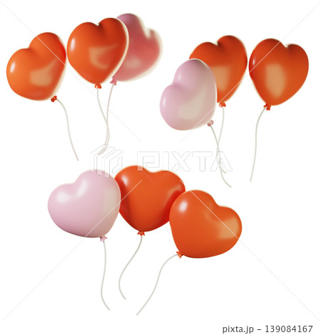 3d heart shaped balloon on three points of view. Isolated on transparent background. 3D illustration. High resolution 3d heart shaped balloon on three points of view. Isolated on transparent background. 3D illustration. High resolution 139084167