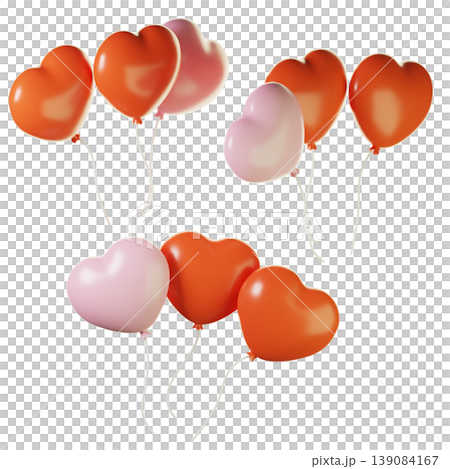 3d heart shaped balloon on three points of view. Isolated on transparent background. 3D illustration. High resolution 3d heart shaped balloon on three points of view. Isolated on transparent background. 3D illustration. High resolution 139084167