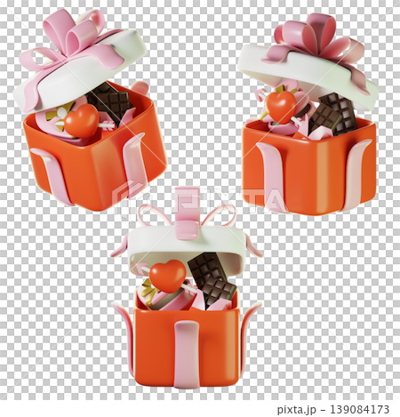 3d gift box valentine on three points of view. Isolated on transparent background. 3D illustration. High resolution 3d gift box valentine on three points of view. Isolated on transparent background. 3D illustration. High resolution 139084173