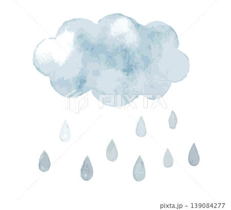水彩手描きの雨雲と雨粒のイラスト|曇り天気雨雲雨滴 水彩手描きの雨雲と雨粒のイラスト|曇り天気雨雲雨滴 139084277