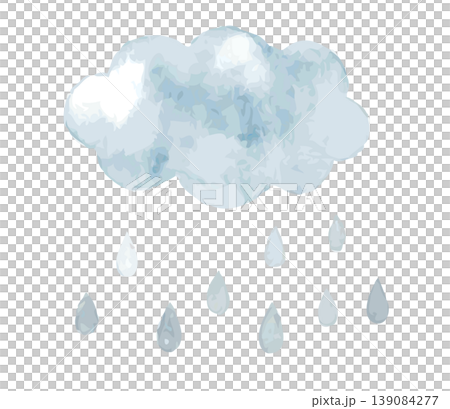 水彩手描きの雨雲と雨粒のイラスト|曇り天気雨雲雨滴 水彩手描きの雨雲と雨粒のイラスト|曇り天気雨雲雨滴 139084277