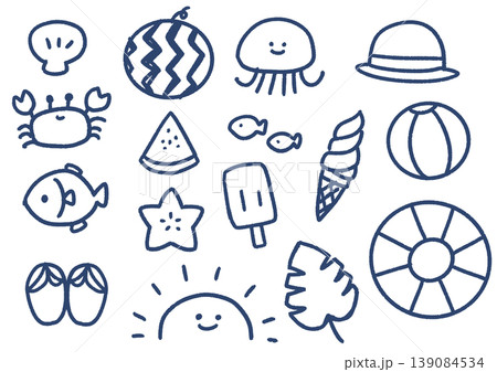 夏のシンプル小物手書きイラストセット 夏のシンプル小物手書きイラストセット 139084534
