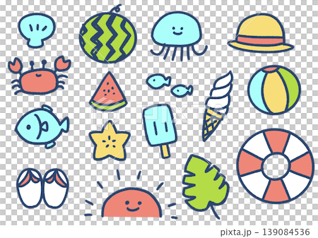 Simple summer accessory hand-drawn illustration set Simple summer accessory hand-drawn illustration set 139084536