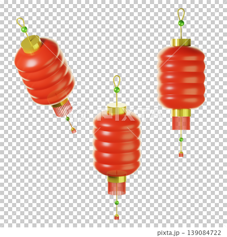 3d Chinese lantern on three points of view. Isolated on transparent background. 3D illustration. High resolution 139084722