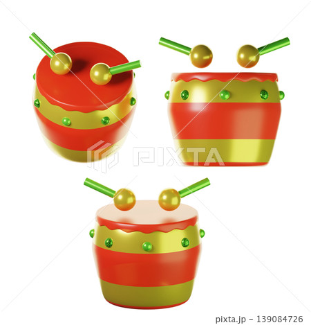 3d Chinese drums on three points of view. Isolated on transparent background. 3D illustration. High resolution 3d Chinese drums on three points of view. Isolated on transparent background. 3D illustration. High resolution 139084726