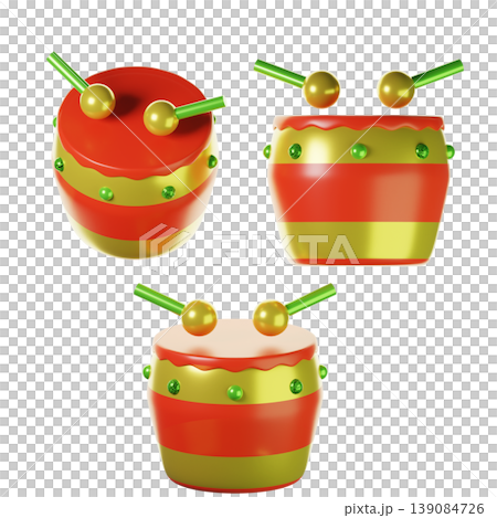 3d Chinese drums on three points of view. Isolated on transparent background. 3D illustration. High resolution 3d Chinese drums on three points of view. Isolated on transparent background. 3D illustration. High resolution 139084726