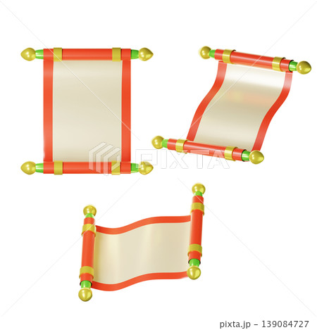3d Chinese rolls of paper on three points of view. Isolated on transparent background. 3D illustration. High resolution 3d Chinese rolls of paper on three points of view. Isolated on transparent background. 3D illustration. High resolution 139084727
