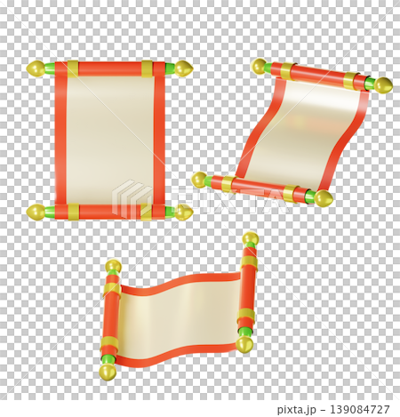 3d Chinese rolls of paper on three points of view. Isolated on transparent background. 3D illustration. High resolution 3d Chinese rolls of paper on three points of view. Isolated on transparent background. 3D illustration. High resolution 139084727