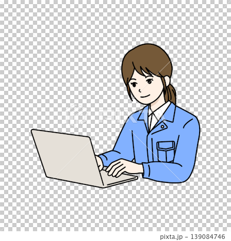 ノートパソコンで作業する女性作業員 ノートパソコンで作業する女性作業員 139084746