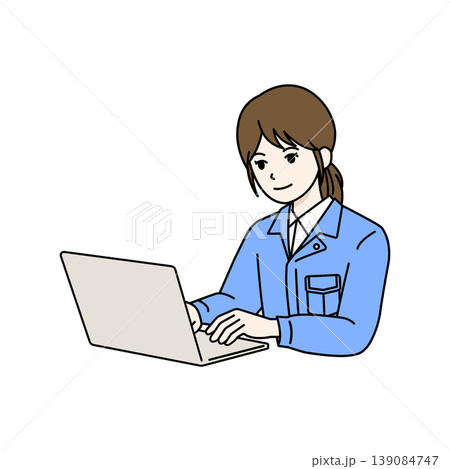 ノートパソコンで作業する女性作業員 ノートパソコンで作業する女性作業員 139084747