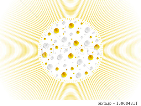 Yellow circular lines and orange grey glossy spheres abstract geometric background Yellow circular lines and orange grey glossy spheres abstract geometric background 139084811