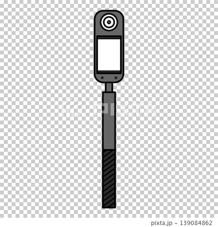 イラスト素材: 自撮り棒に装着された360度カメラのイラスト 139084862