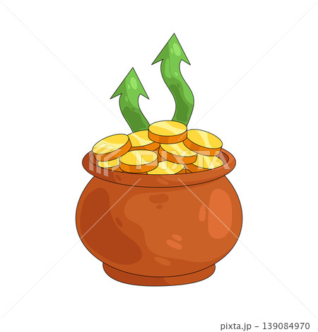 Illustration of pot of gold coins  139084970