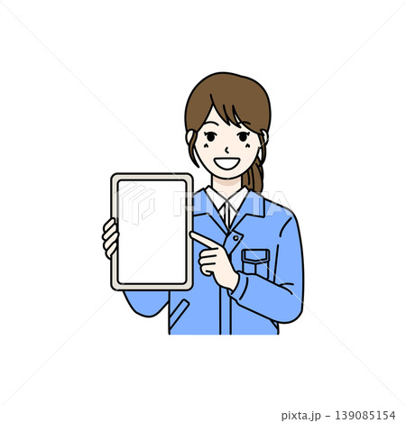タブレット画面を指差す女性作業員 タブレット画面を指差す女性作業員 139085154