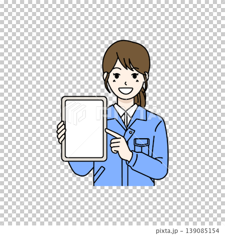 タブレット画面を指差す女性作業員 タブレット画面を指差す女性作業員 139085154