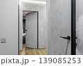 Modern Interior with Invisible Flush Doors and Concrete Texture 139085253