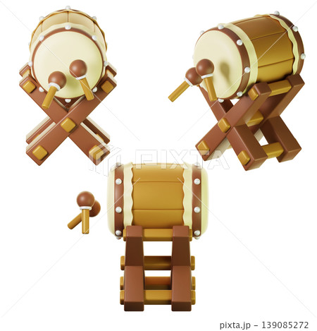 3D Icon Ramadan drum on three points of view. On transparent background. 3D illustration. High resolution 3D Icon Ramadan drum on three points of view. On transparent background. 3D illustration. High resolution 139085272