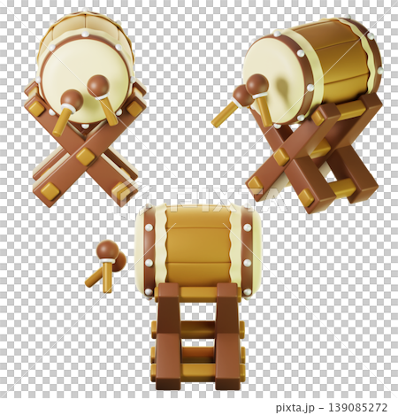 3D Icon Ramadan drum on three points of view. On transparent background. 3D illustration. High resolution 3D Icon Ramadan drum on three points of view. On transparent background. 3D illustration. High resolution 139085272