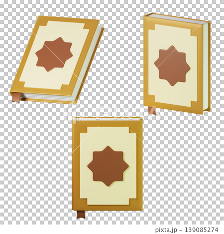 3D Icon Ramadan Al-Qur'an on three points of view. On transparent background. 3D illustration. High resolution 3D Icon Ramadan Al-Qur'an on three points of view. On transparent background. 3D illustration. High resolution 139085274